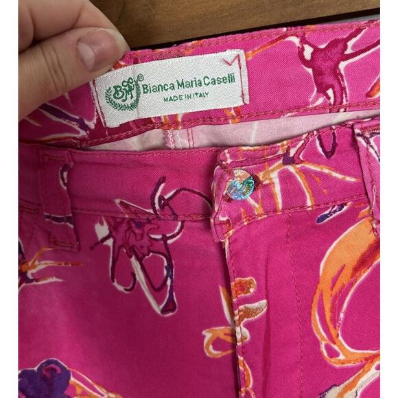 Bianca Maria Caselli Pink Fuxia Floral Pants Size 44 Cotton Stretch Women’s - Picture 3 of 6